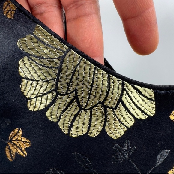 Forever 21 black gold leaf jacquard dress size S - Picture 5 of 9